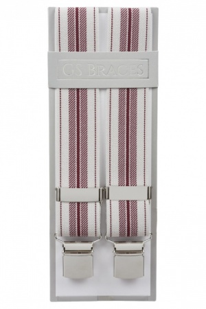 Grey and Burgundy Striped Trouser Braces With Large Clips